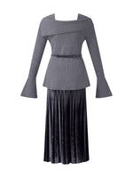 Knit Top And Pleated Skirt Two-Piece Set GOELIA