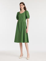 Square Neck Puff Sleeves Women Midi Dress GOELIA