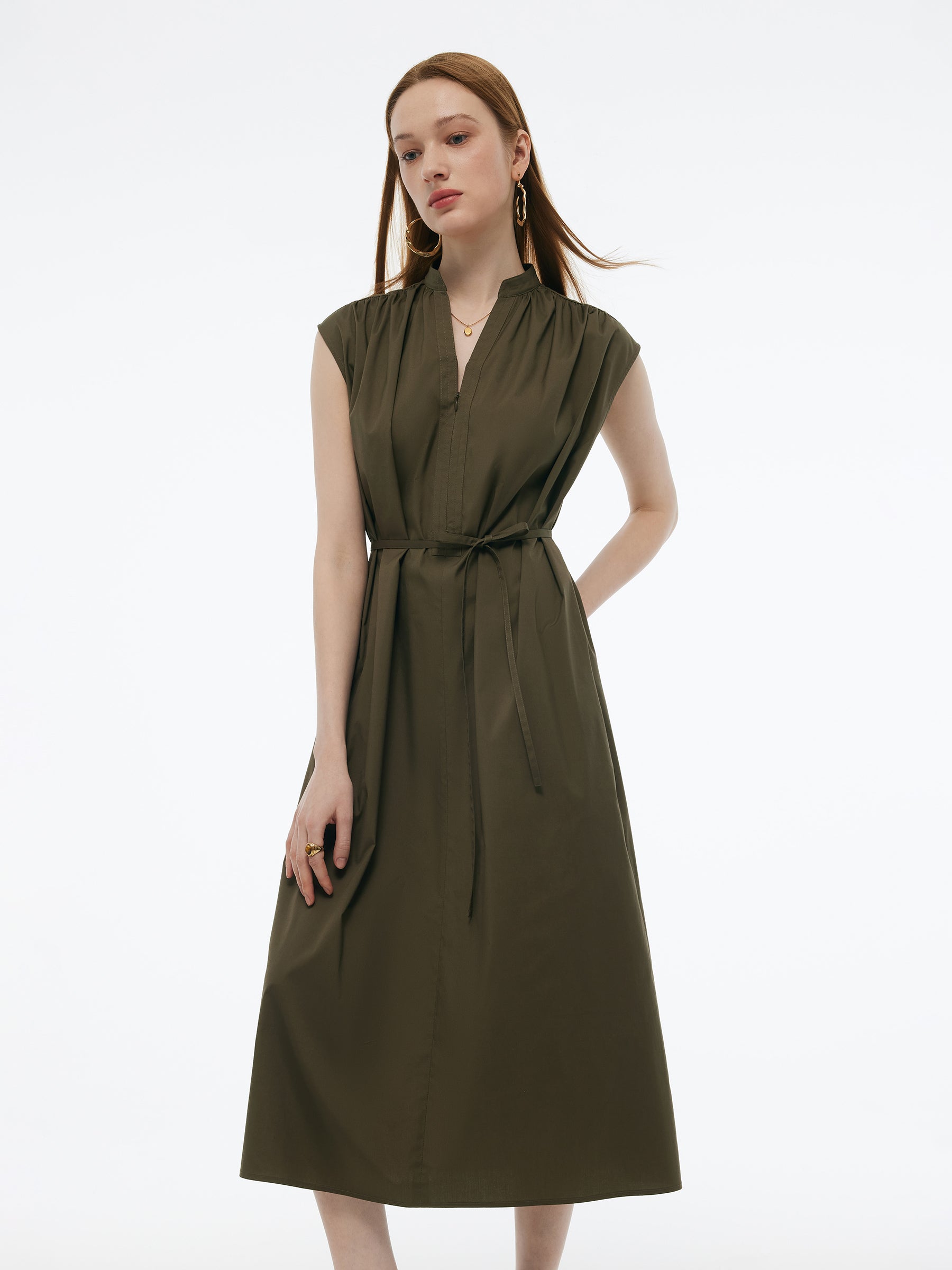 Cap Sleeve Adjustable V-Neck Women Maxi Dress With Belt GOELIA