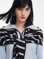 Tencel Wool Blend Striped Knit Triangular Scarf GOELIA
