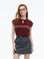 Tencel Blend Stripe Letter Print Women Cap Sleeve Knit Top GOELIA