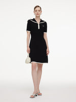 Lyocell Blend Contrast Trim Half-Zip Women Knit Mini Dress GOELIA