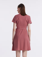 V-neck Notched Lapel Lace-Up Mini Dress GOELIA