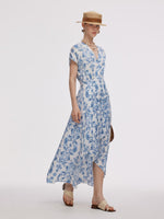 Floral Print Asymmetric Hem Women V-Neck Maxi Dress GOELIA