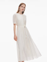 Tencel Blend Pleated Women Loose A-Line Maxi Dress GOELIA