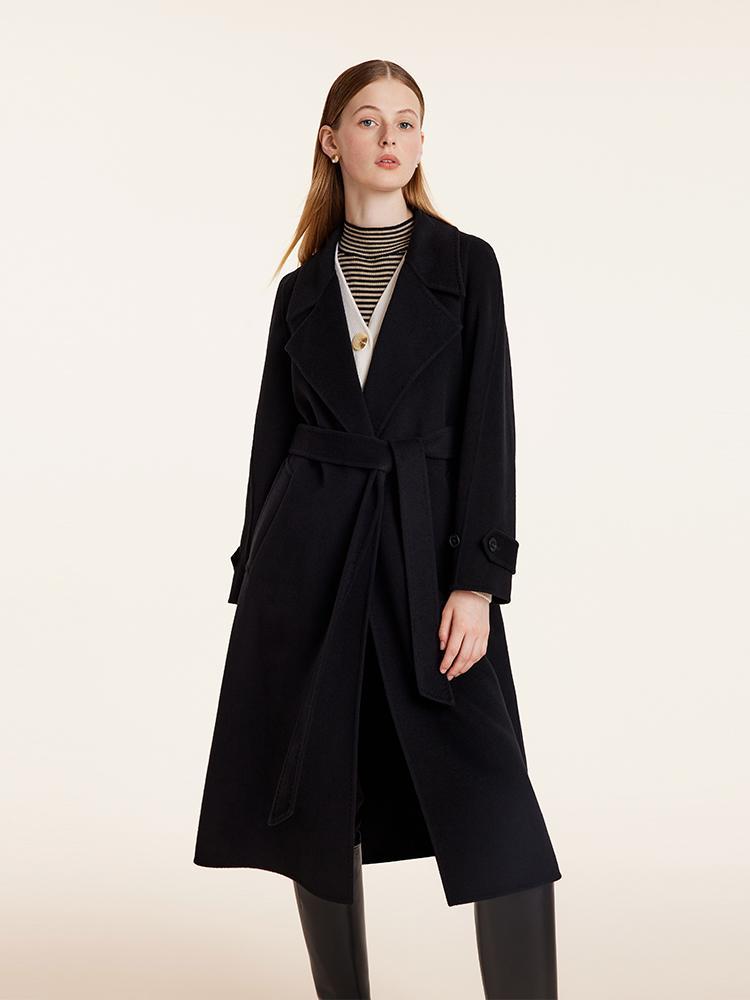 Wool And Cashmere Double-Faced Lapel Women Coat With Belt GOELIA