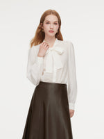 [Preview] Acetate Blend Lace Bow Tie Women Shirt GOELIA