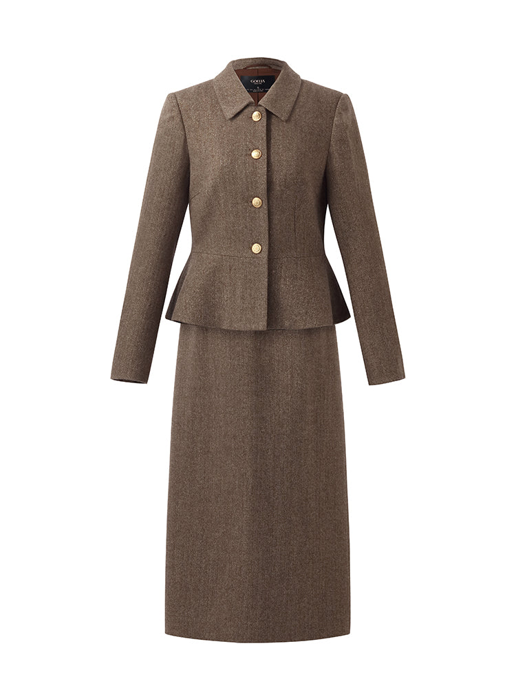 Wool Blazer Jacket Mini Skirt Two Piece Set