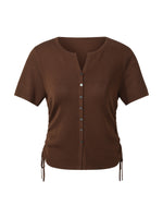 Acetate Tencel Blend Side Drawstring Women Knit Top GOELIA