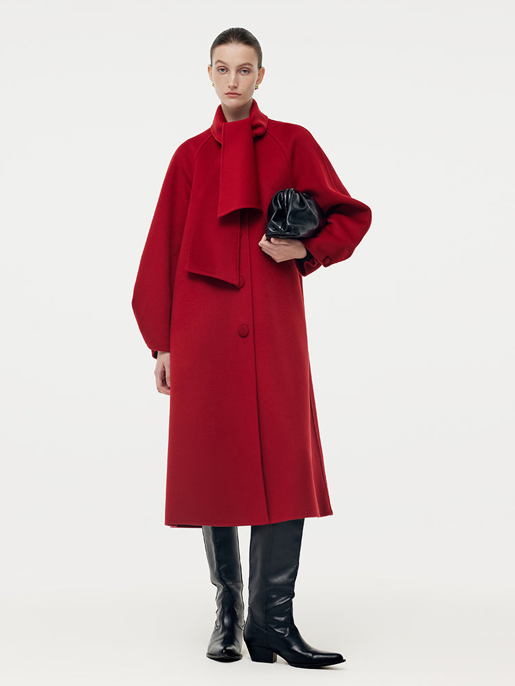 Cashmere Wool Scarf Collar Double-Faced Women Overcoat GOELIA