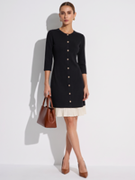 Tencel Blend 3/4 Sleeve Color Block Women Knit Mini Dress GOELIA