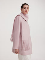 Tencel Wool Blend Double-Faced Women Coat With Fringe Scarf GOELIA
