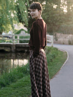 [Preview] V-Neck Knit Top And Plaid Skirt Two-Piece Set With Ribbon GOELIA