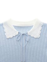 Tencel Blend Color Block Tie Front Women Openwork Knit Top GOELIA