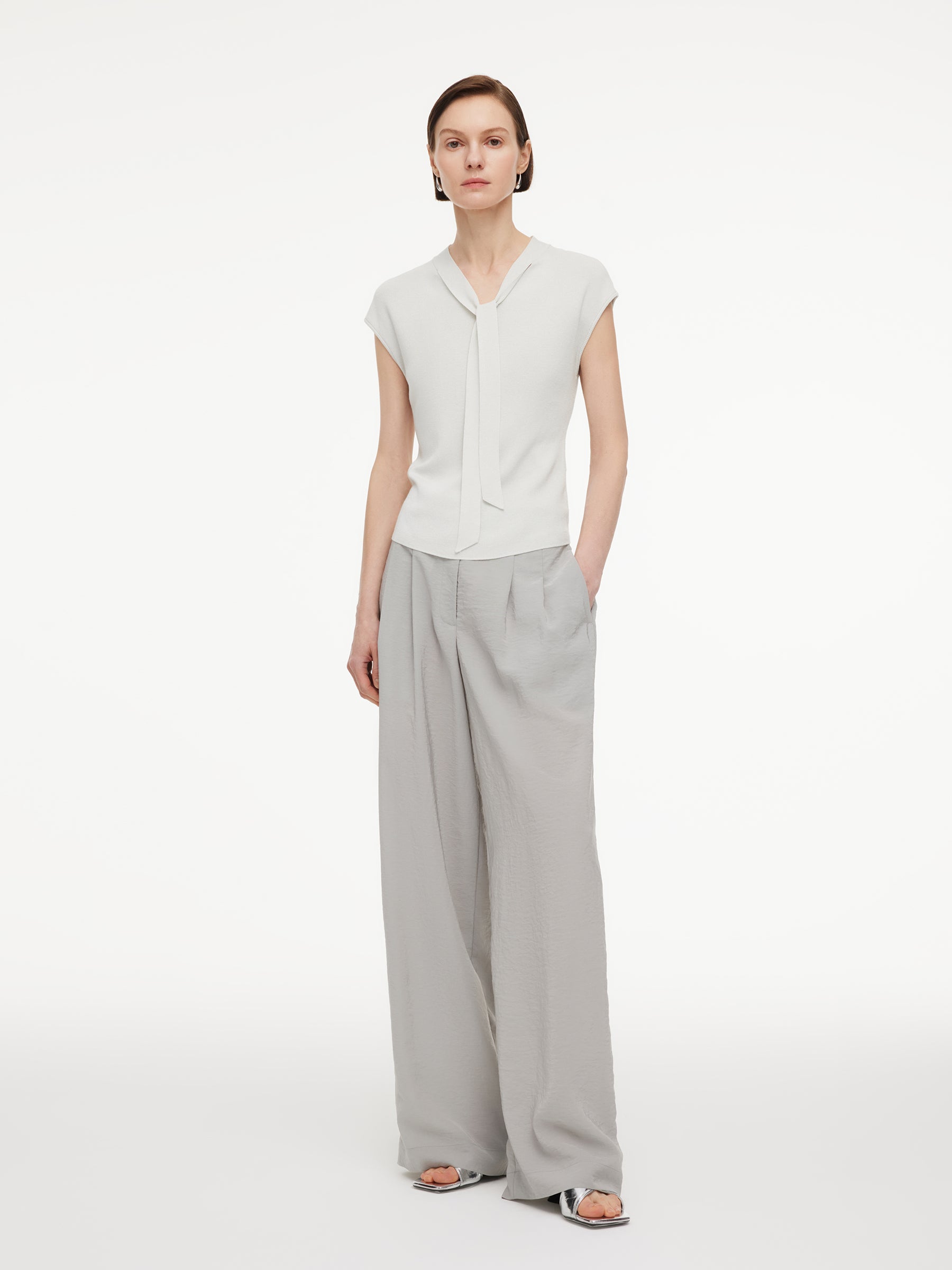 Lyocell Wool Blend Tie Front Women Knit Top GOELIA