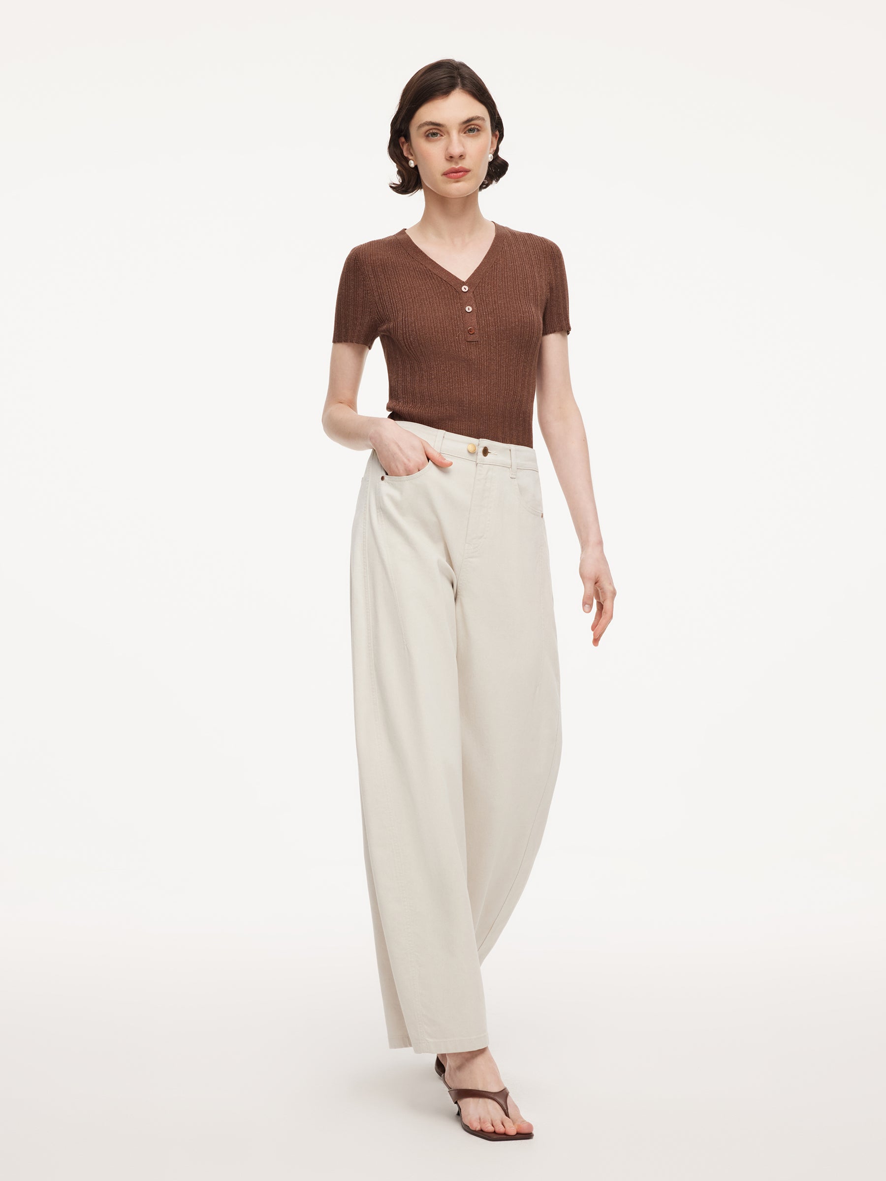 Tencel Blend V-Neck Women Glittering Knit Top GOELIA