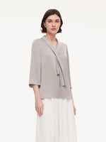 22MM Mulberry Silk Tie Neck Women 3/4 Sleeve Blouse GOELIA