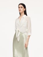 10MM Mulberry Silk Tie Front Women Sheer Shirt GOELIA
