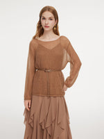 Sequins Knit Top And Strap Cascading Ruffle Dress Belted Two-Piece Set GOELIA