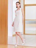 White Slim Midi Tailored Wool Dress GOELIA