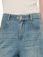 100% Cotton Denim Women Curved Leg Jeans GOELIA