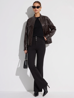 PU Leather Stand Collar Wind-Proof Women Belted Jacket GOELIA