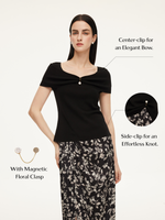 Lyocell Blend Off Shoulder Women Knit Top With Detachable Magnetic Flower GOELIA