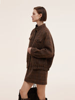 100% Wool Plaid Zip-Up Women Jacket GOELIA
