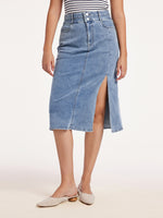 Blue High Waist Slit Denim Skirt GOELIA