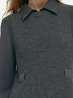 Wool Blend Knit Vest And Shirt Mini Dress Two-Piece Set With Belt GOELIA