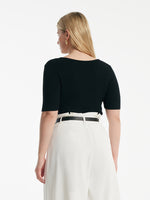 Tencel-Silk Blend Cut-out Neck Women Knitted Top GOELIA