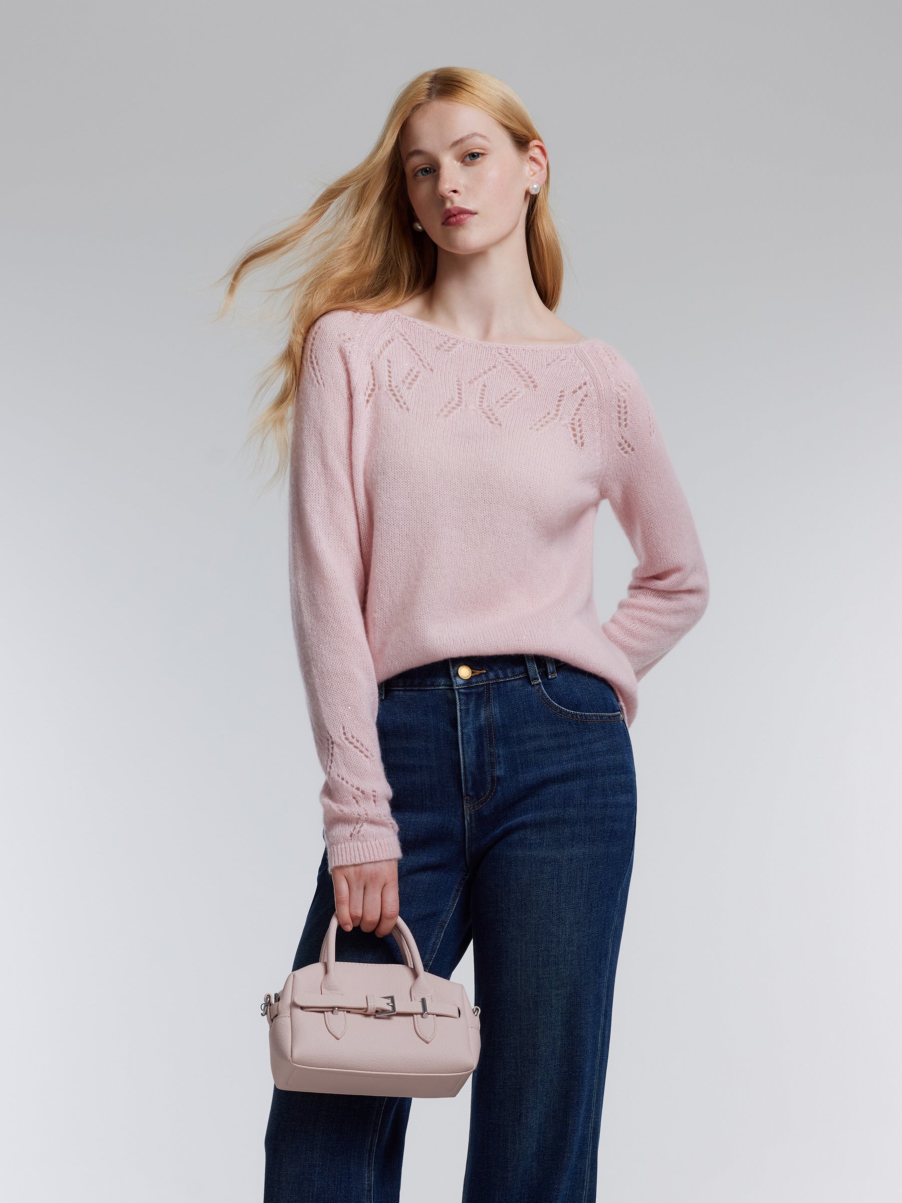 Alpaca Wool Blend Boat Neck Women Sweater GOELIA