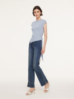 Tencel Blend Asymmetrical Hem Women Knit Top With Ribbon GOELIA