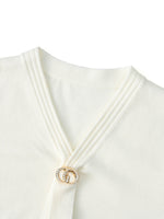 [Preview] Wool Blend Tie Neck Women Knit Top With GO Buckle GOELIA