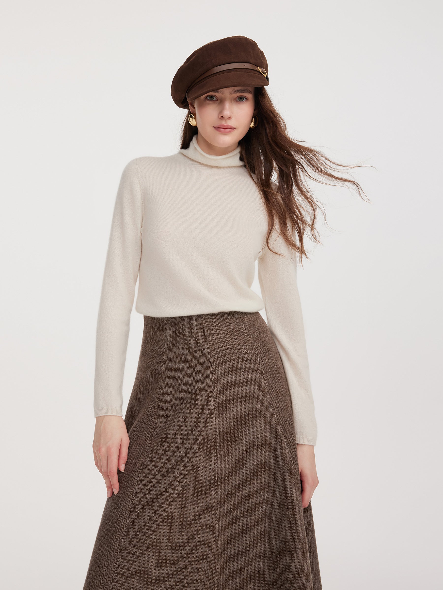 100% Cashmere Seamless Turtleneck Women Knit Top GOELIA