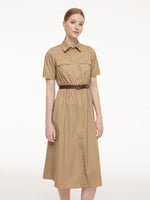 Cotton Blend Women Midi Shirt Dress With Leather Belt GOELIA