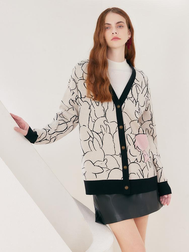 Woolen Jacquard Oversized Cardigan GOELIA
