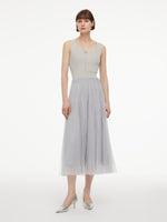 [Preview] Elastic Waist A-Line Pleated Women Mesh Skirt GOELIA