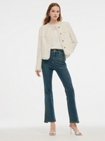 Tweed Collarless Women Crop Jacket GOELIA