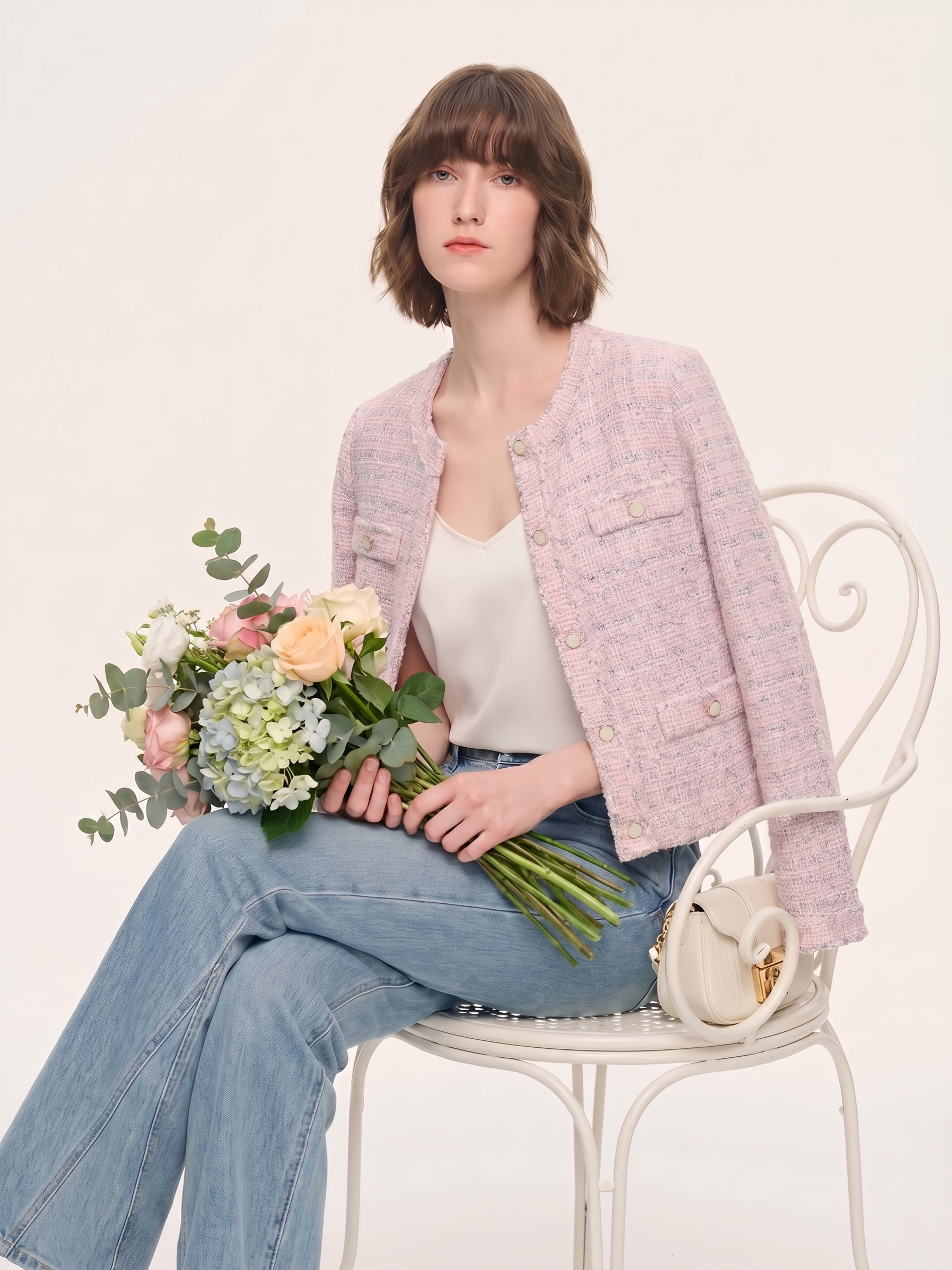 Wool Blend Jacquard Women Cardigan GOELIA