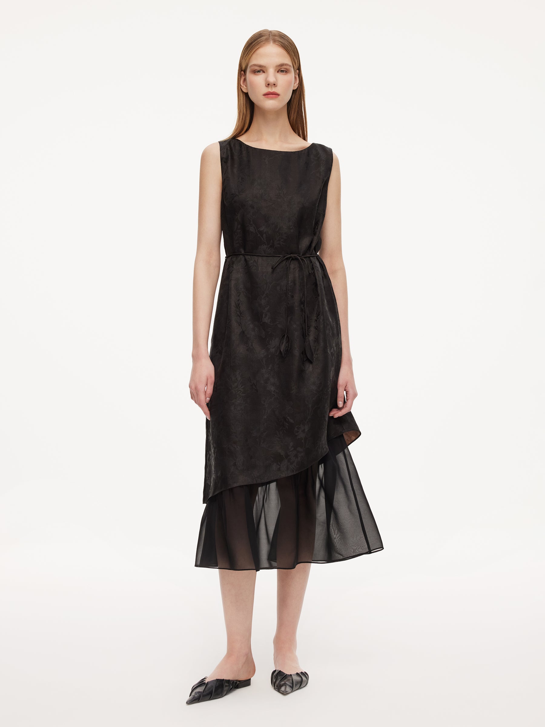19MM Gambiered Canton Gauze Kapok Jacquard Women Sleeveless Maxi Dress GOELIA