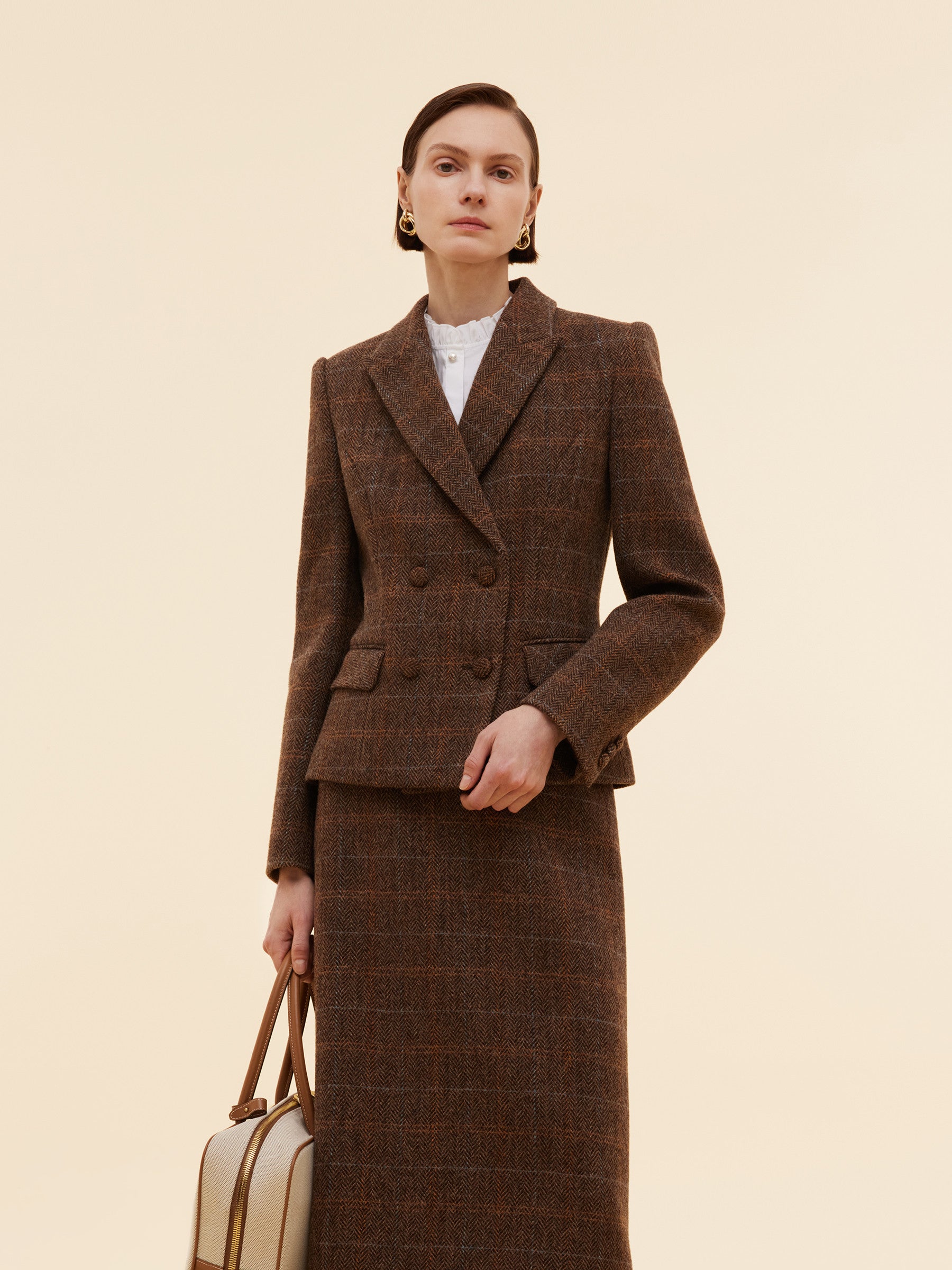 [Preview] 100% Wool Plaid Slim Fit Women Blazer GOELIA
