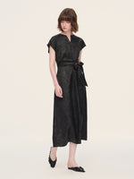 19MM Gambiered Canton Gauze Women Belted Maxi Dress With Scrunchie GOELIA