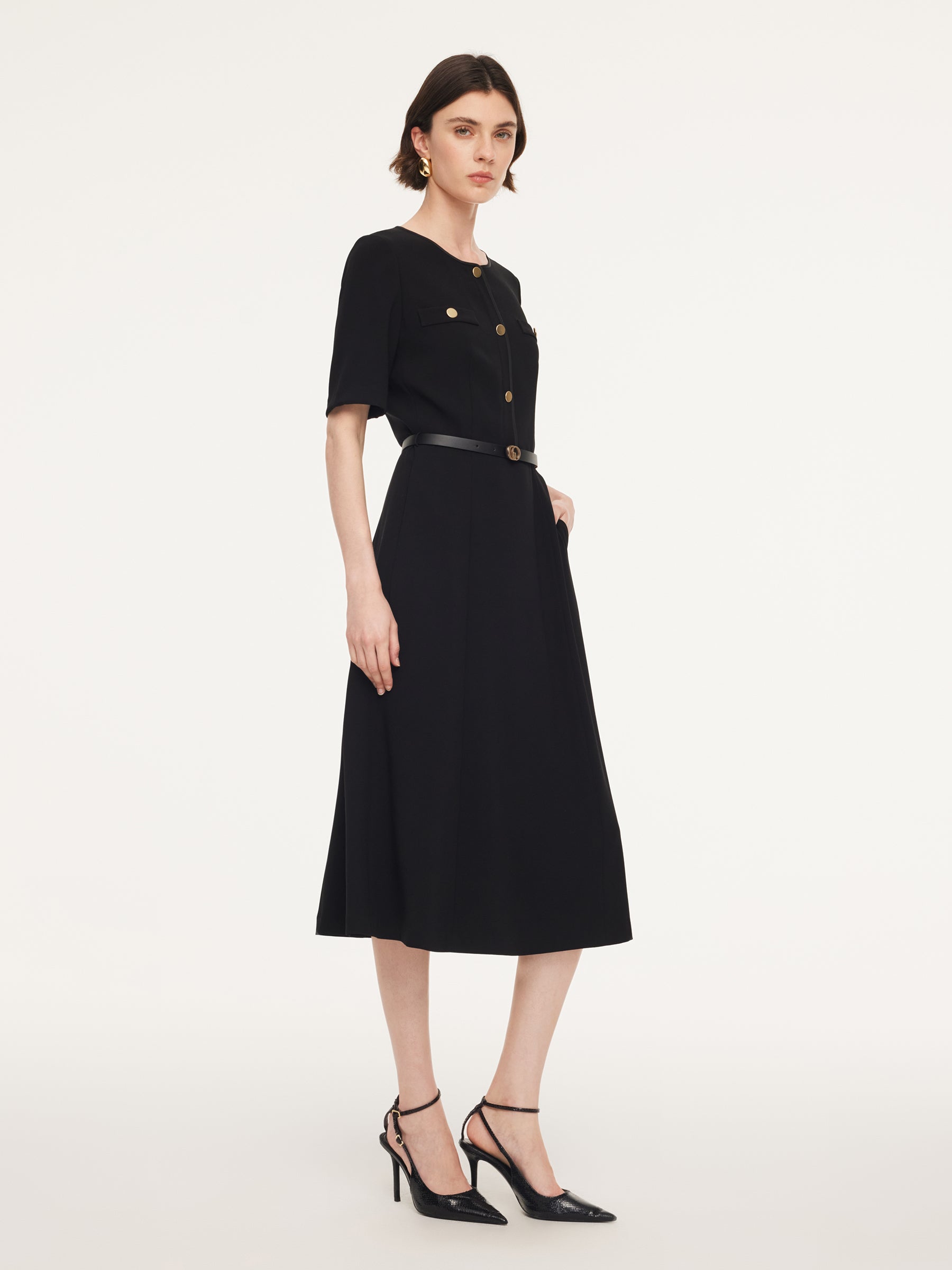 Triacetate Blend Women Midi Dress With Belt GOELIA