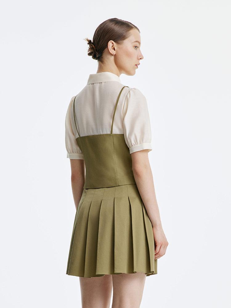 Tencel Suit (Fake Two-Piece Top + Pleated Half Skirt) GOELIA