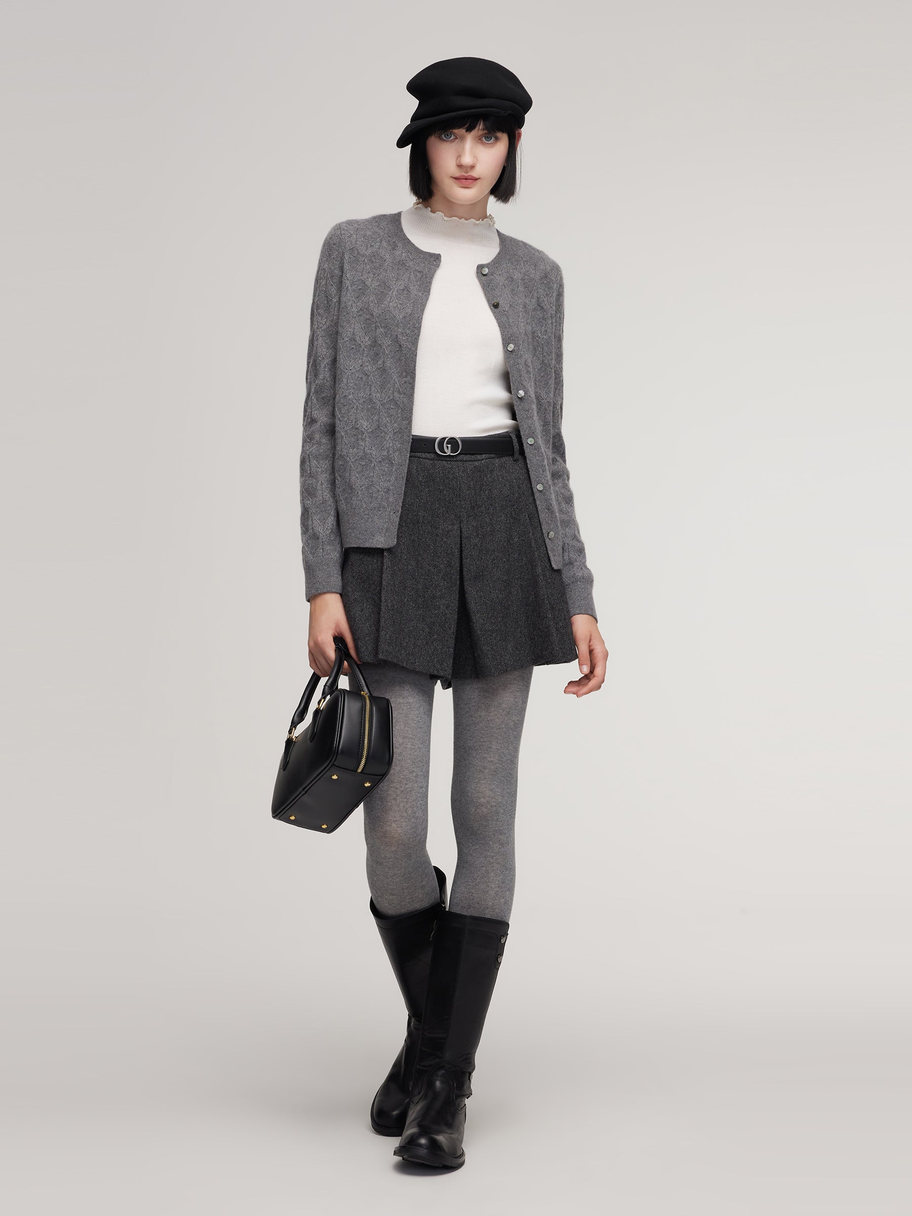 100% Cashmere Jacquard Women Cardigan GOELIA