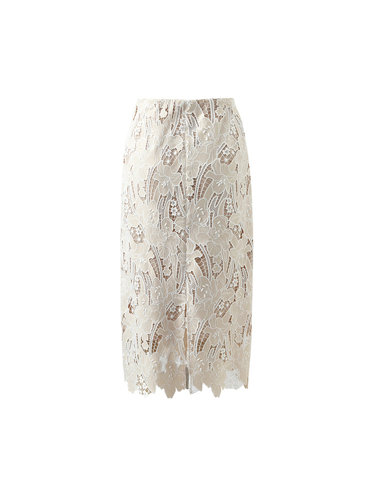 Lace Floral-Shaped Openwork Slit Women Half Skirt GOELIA