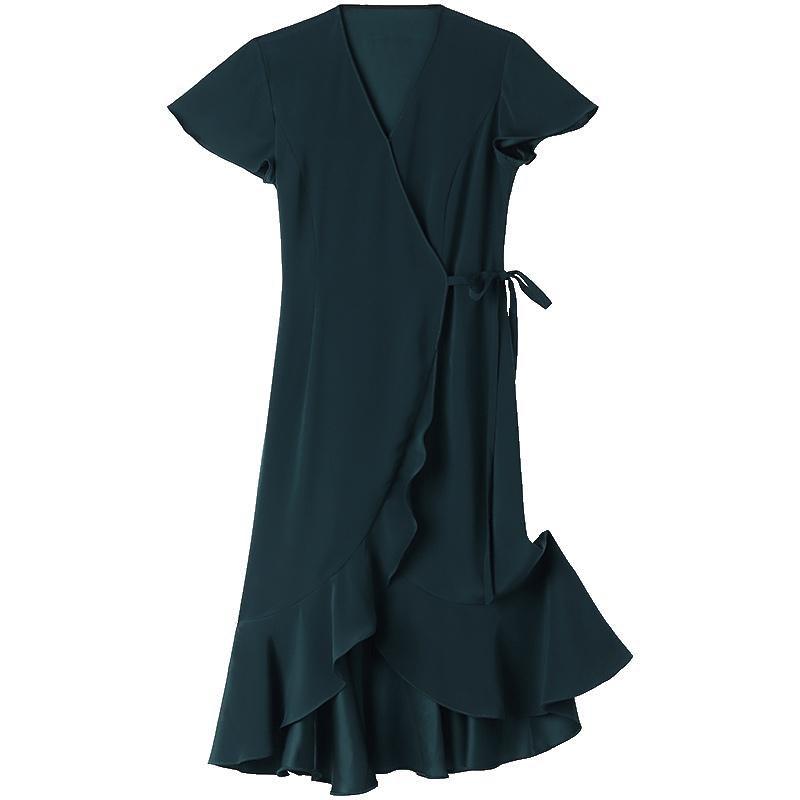 Dark Green Triacetate Wrap Dress GOELIA