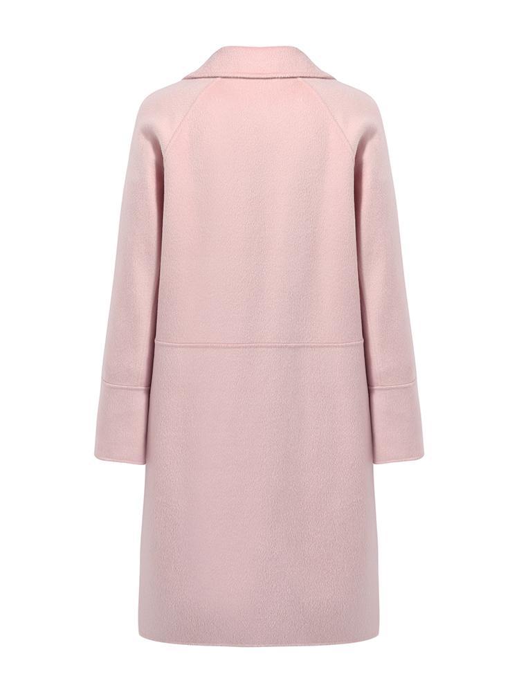 Tailored Woolen Coat with Notch Lapel - Pink