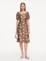 Tencel Blend Floral Print Square Neck Women Midi Dress GOELIA